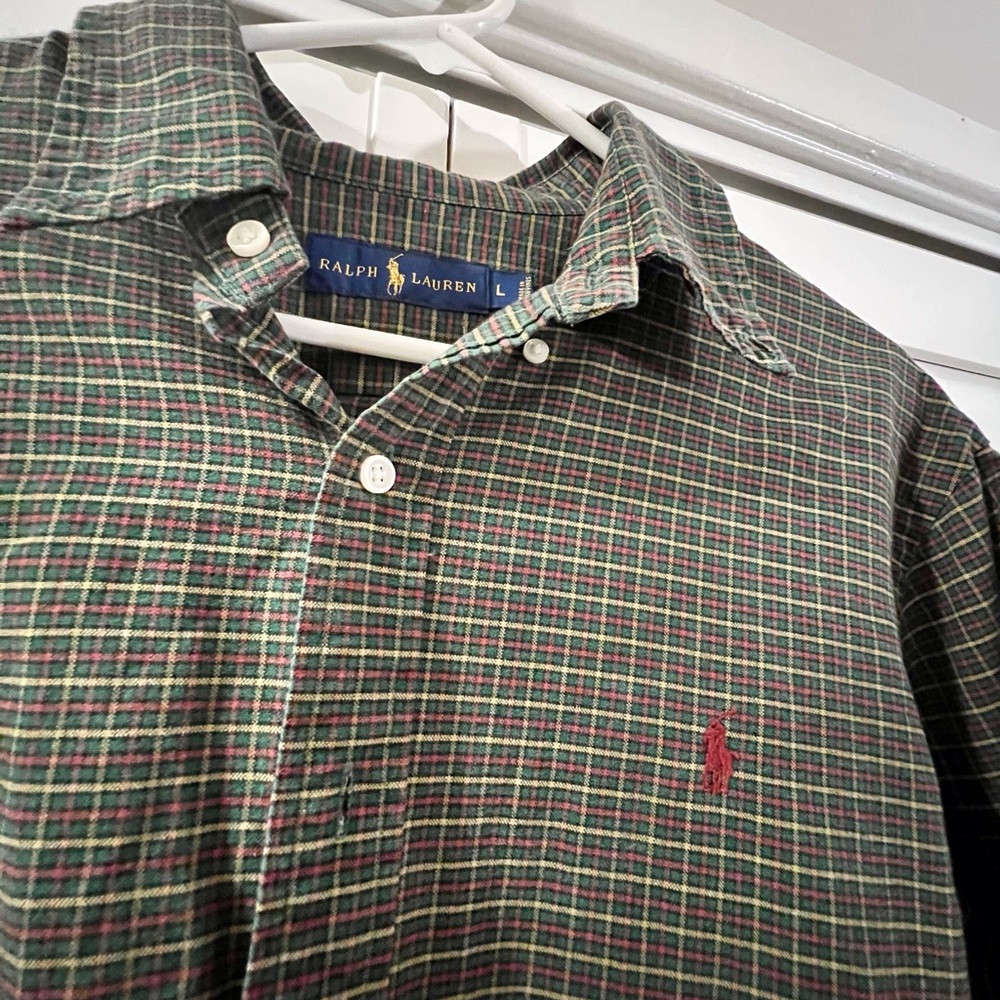 Ralph Lauren Green and Red Casual Button Down Shirt